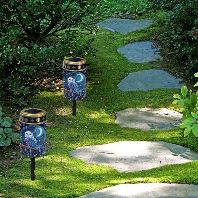 Kuiaobaty Owl LED Solar Lights for Outside Modern Pathway Lights Solar Powered Cemetery Candle Holder for Grave Outdoor Solar Pathway Lights for Yard Halloween Pathway Lights Gift for Mom