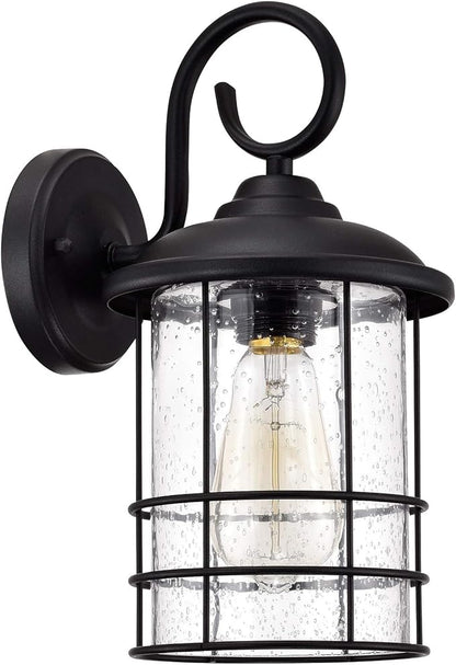 MICSIU 12.25 Inch Outdoor Wall Sconce, Anti-Rust Exterior Light Fixture with Clear Seedy Glass, Matte Black Farmhouse Porch Light for House, Garage, Entryway, Patio, Dimmable, 1-Pack