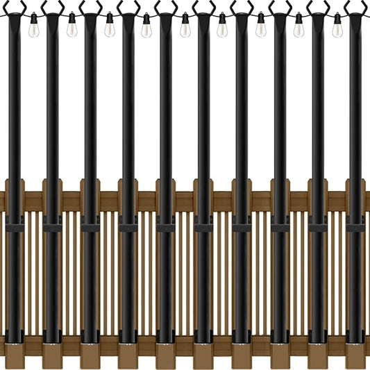 AILBTON 10 Pack 5Ft String Light Poles,Light Poles for Outside String Lights,Outdoor Light Poles with Fence Bracket,Metal Pole Stand for Patio,Backyard,Deck