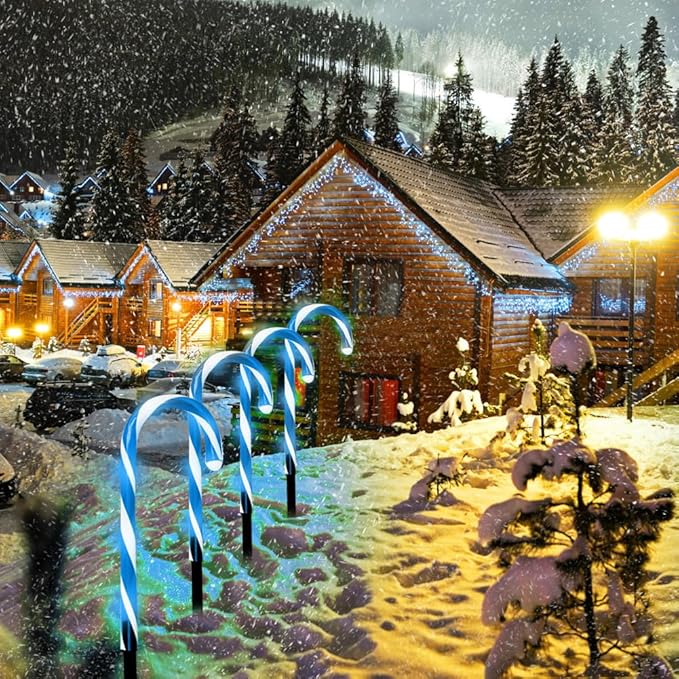 Solar Candy Cane Christmas Lights - Outdoor Pathway Decor for Walkway, Driveway, Sidewalk, Garden