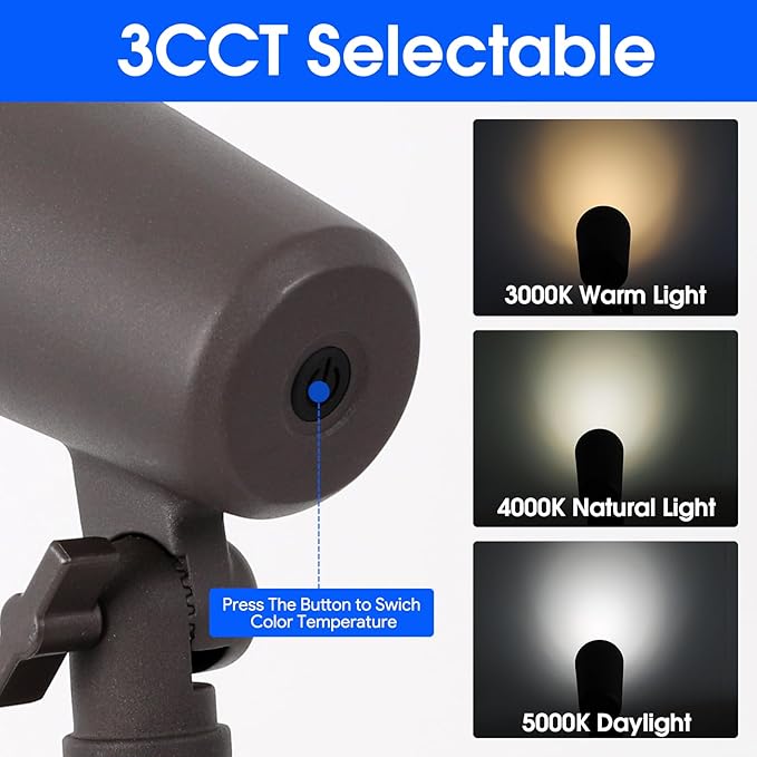 3CCT LED Landscape Lights with Connectors, 12V Low Voltage, 3000K/4000K/5000K Selectable, 3W, 200LM, Outdoor | Lumora