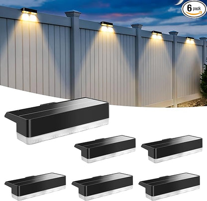 Solar Fence Lights Outdoor, 50 LM Solar Deck Lights 9 Fixed Colors & Color Changing Waterproof IP65 Step Light for Outside Stair Wall Railing Fence Post Patio Yard Decor 6 Pack