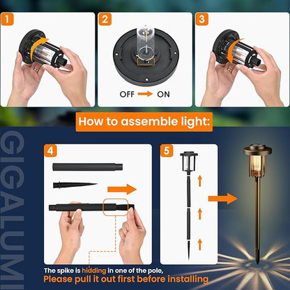 GIGALUMI Solar Outdoor Lights Waterproof, Pathway Light Solar Powered Landscape Lighting for Yard, Garden Decor for Outside Driveway Patio（6 Pack Warm White）