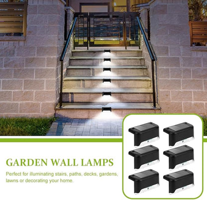 6pcs Waterproof LED Solar Fence Lights Outdoor Stair Lighting for Garden Yard Corridor Deck, Solar-Powered Landscape Step Lamps with White Light for Patio and Walkway