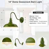 2 Pack Outdoor Gooseneck Barn Light with 14 Inch Dome, Farmhouse Exterior Wall Lights for Porch, Olive Green Patio | Lumora