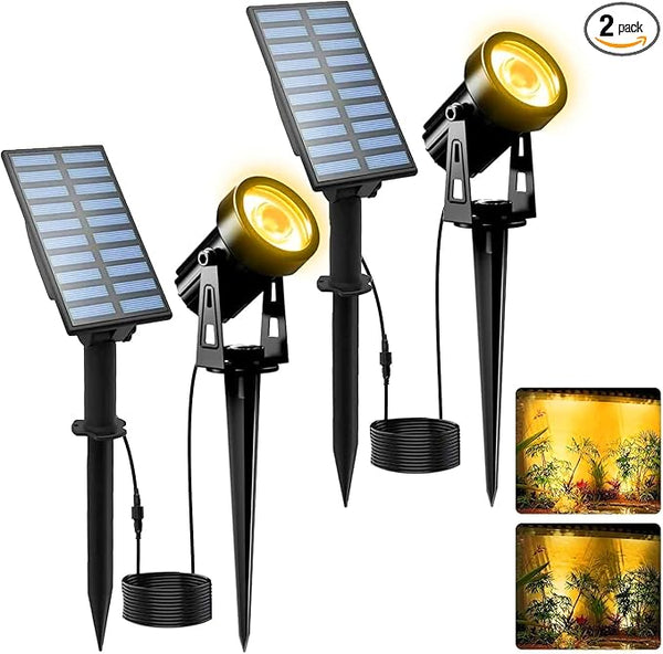 T-SUNUS Christmas Solar Landscape Spotlights 2 Pack Warm White 3000K, IP65 Waterproof Spot Lights 9.8ft Cable | Lumora
