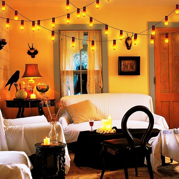 Abeja Halloween C7 Orange String Lights 25Ft Outdoor Orange String Lights with 27 Orange Bulbs (2 Spare), Orange Halloween Lights Great for Home Yard Camper Party Lights