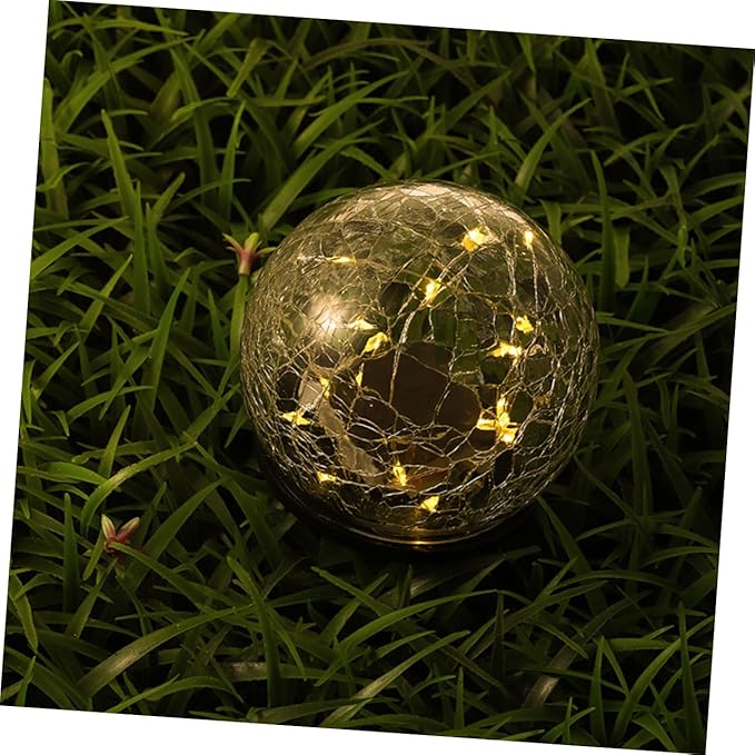 POPETPOP LED Crackle Ball Light LED Solar Garden Ground Lamp for Outdoor Decor Waterproof Light for Pathway and Lawn