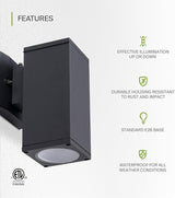 ASD 1 Light Square Dusk to Dawn Outdoor Wall Light Fixture | 60W E26 Bulb Socket 120V ETL Cylinder Up Down Lights | | Lumora
