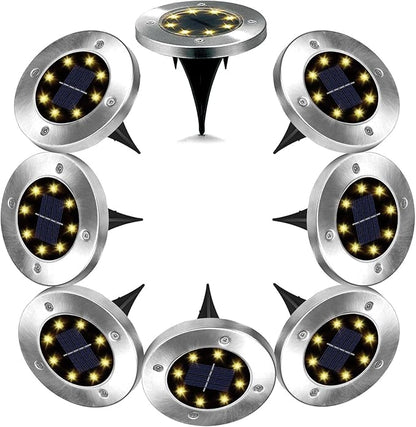 Outdoor Solar Powered Ground Lights Bright 8 LED Waterproof In-ground Disk Puck Flat Garden Path Lights for Landscape Outside Patio Pathway Walkway Driveway Yard Backyard Lawn Decoration 8 PACK