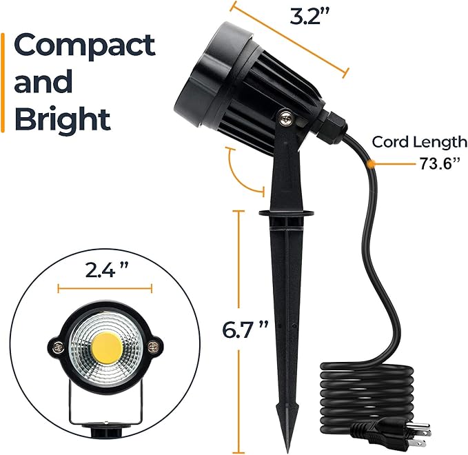 Yard Spot Lights Warm White Outdoor Spotlights 3000K 120V 5W Waterproof Plug LED Landscape Light with Spiked Stand | Lumora