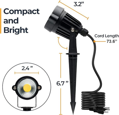 Yard Spot Lights Warm White Outdoor Spotlights 3000K 120V 5W Waterproof Plug LED Landscape Light with Spiked Stand for Lawn House Porch Backyard Pathway Tree Flag (6 Lights)