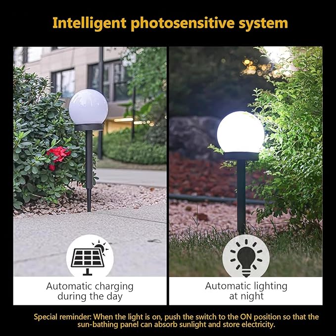White Globe Solar Lights Outdoor, Waterproof Walkway Solar Pathway Lights for Driveway Patio Landscape Lawn