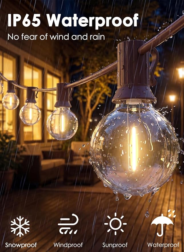 SUNSGNE 25FT Brown Outdoor String Lights, Shatterproof LED Globe String Lights with G40 Bulbs, Waterproof Connectable Hanging Light for Backyard Patio Porch Balcony Party Decor, E12 Base