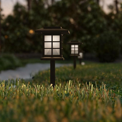 Flash Furniture Halsey 8 Pack Lantern Style LED Solar Lights - All-Weather Brown Outdoor Solar Powered Lights - Landscape Lighting for Pathway, Garden, & Yard