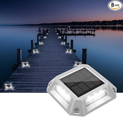 VOLISUN Solar Driveway Lights Dock Deck Lights 8-Pack,2 Colors in 1,Solar Powered 1200mAh Battery,Waterproof Outdoor Warning Step Light for Driveway Sidewalk(2 Colors Lighting,White/Blue)