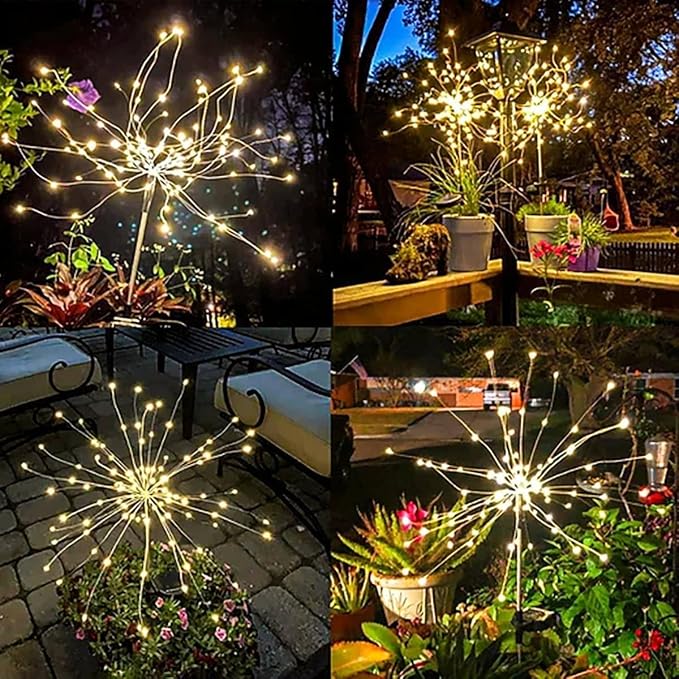 Redefun Solar Fireworks Lights for Outside 2 Pack 120 LEDs Solar Garden Decor, 8 Modes Tall Sparkler Light Outdoor Waterproof Starlit Starburst Lights for Yard Flower Bed Lawn Pathway Decorations