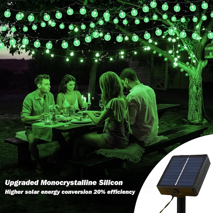 Solar Lights Outdoor Waterproof, 2 Pack Total 120LED 72FT Solar String Lights for Outside with 8 Modes, Outdoor String Lights Crystal Globe Patio Lights for Garden Yard Party Decor (Green)