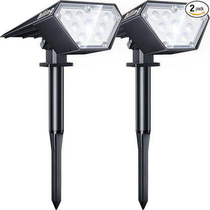 Biling Solar Spot Lights Outdoor, 2-in-1 Solar Landscape Lights 12 LED Bulbs Solar Powered IP67 Waterproof Adjustable Wall Light for Patio Pathway Yard Garden Driveway Pool - White（2pack）