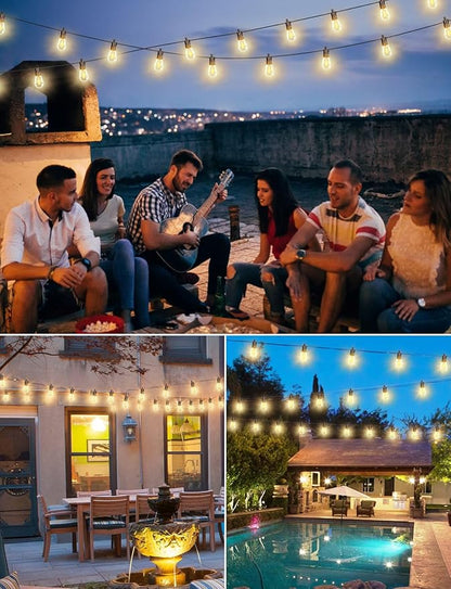 Brightever 50FT LED String Lights, Outdoor Lights for Patio with 16 Shatterproof S14 Edison Bulbs, Commercial Grade Waterproof Rope Light for Outside, Cafe, Bistro, Porch, Garden, 2700K Warm White