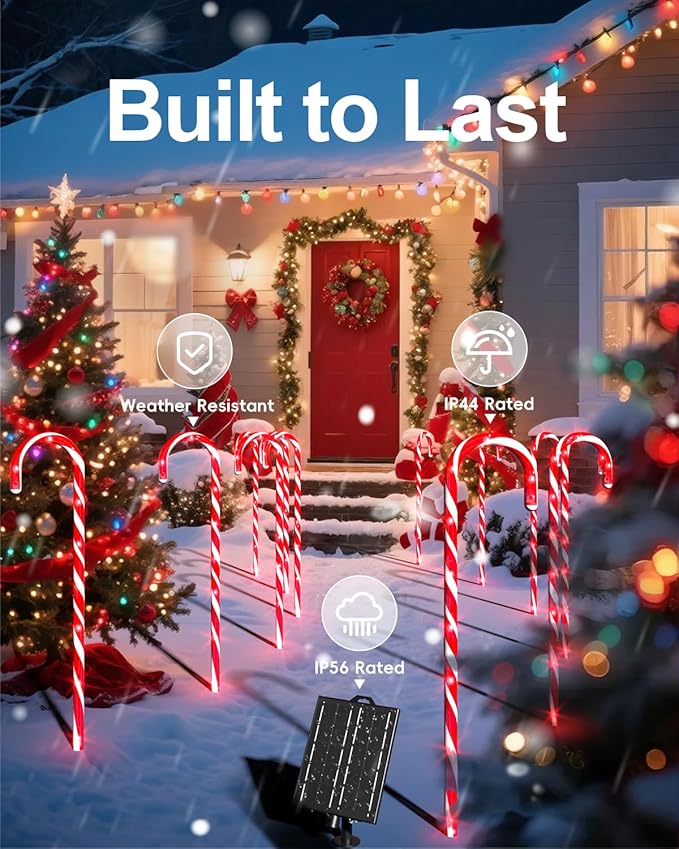 COOLWUFAN 24 Pack 22" Solar Candy Cane Lights Outdoor, 216 Bright LEDs Christmas Pathway Decorations with 4 Brightness Levels, Solar Powered & Waterproof, for Yard Walkway Holiday