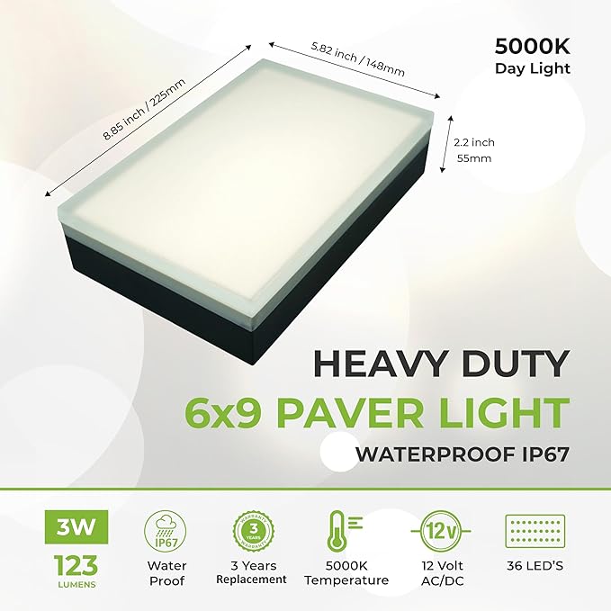 LUMENGY Paver Light 6x9 Inch (5.82x8.85), 5000K Daylight, Glare-Free Brick Lighting for - Outdoor Path Light | Lumora