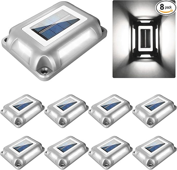 Solar Deck Lights Driveway Dock Lights- 8 Packs Waterproof 1200mAh Solar Powered Outdoor LED Aluminum Dock Lighting | Lumora