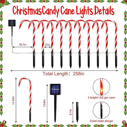 20 Pack Solar Christmas Candy Cane Lights, Christmas Decorations Outdoor Waterproof, Solar Powered Pathway Lights with 8 lighting Modes & Memory Function for Outside Party Garden Yard Patio Decoration