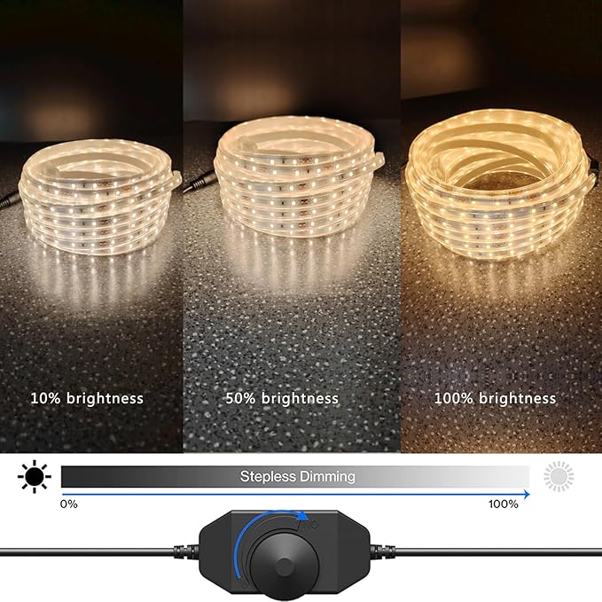 33FT 2-Pack 12V LED Rope Lights Outdoor - 1200 LEDs Warm White Dimmable Thick Flat Rope Lighting Waterproof for | Lumora
