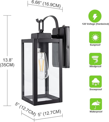 GRUENLICH Dusk to Dawn Outdoor Wall Lantern, Wall Sconce for Porch Lighting Fixture, E26 Base Max 60W, Metal Housing Plus Glass, Matte Black Finish, Bulb Not Included, 1-Pack