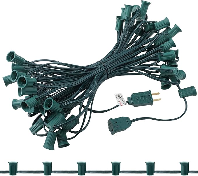 C7/e12 Christmas Light String Set, UL Listed C7 Christmas Light Strand Spool Stringer 12 Spacing Spool Wire for Patio Backyard Xmas Tree Roofline(50ft)