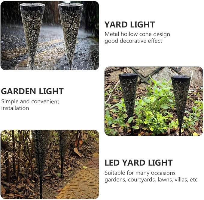 UPKOCH Solar Lawn Light LED Hollow Cone Outdoor Path Light Waterproof Solar Yard Lamp for Garden Landscape Lighting