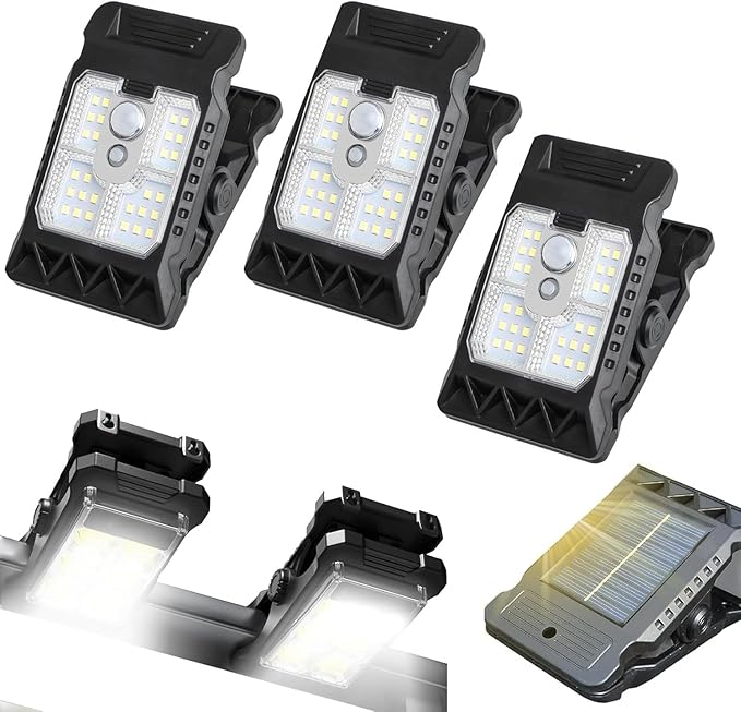 Solar Clip Light With Motion Sensor, 2026 new Clamp On Solar Lights For Camping Adjustable Clip On Led Light For Garden Multifunctional Clip Lamp For Garage, Emergency Led Light For Home (3PCS)