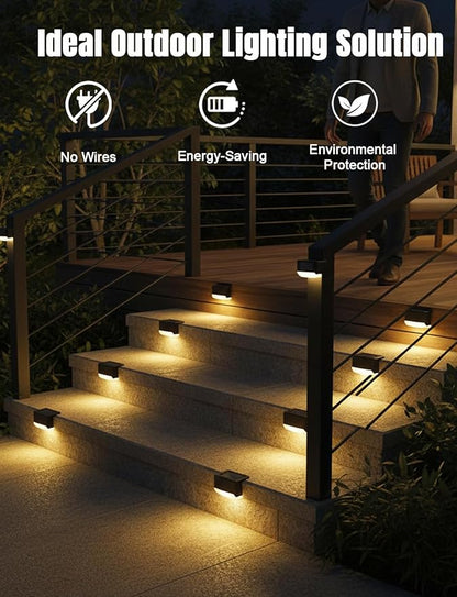 Solar Fence Lights 12 Pack, Outdoor Waterproof Solar Powered Step Lights, 3000K Warm White, Dusk to Dawn Auto On/Off Deck Light, Outdoor Lighting for Backyard, Step, Patio, Stair Railing, Wall, Porch