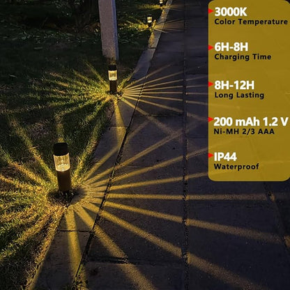 Owleye Solar Pathway Lights Outdoor Solar Powered Walkway Lighting Waterproof 10 Pack, 3000K, Dusk to Dawn, Built-in 200 mah Ni-MH Battery, Solar Path Lights for Garden Decor