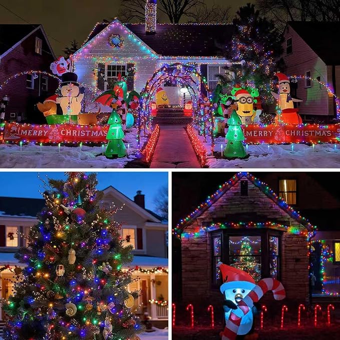 QITONG 2 Pack Multicolor Solar Christmas Lights, Each 66ft 200 LED Solar String Lights Outdoor Waterproof, 8 Modes | Lumora