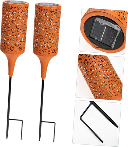 Solar Garden Path Lights Led Iron Chrysanthemum Design for Outdoor Decoration Energy-Saving Solar Powered Lighting for Walkways and Patios Bright Orange Color