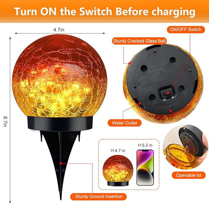 2 Pack 60LED Solar Globe Lights Outdoor Waterproof 4.7in Cracked Glass Solar Balls Lights for Outside Yard Pathway Patio Lawn Landscape Decor Ground for Christmas Holiday Decor w/ Box (Gradient Red)