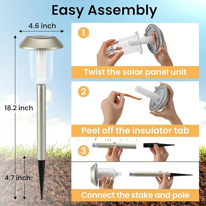 Solar Pathway Lights Outdoor, 8 Pack Solar Powered Garden Lights, 3000K Warm White LED, Waterproof Walkway Decor Landscape Lighting, Auto On/Off, Outdoor Path Light for Garden, Yard, Driveway, Lawn
