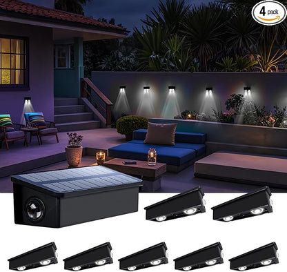 Fence Lights Solar Powered Outdoor Waterproof Outside Wall LED Landscaping Lamp 8 Pack for Yard, Deck, Patio, Rail, Garage, Pool, Balcony, Energy Efficient Cool White Safety and Ambiance,Easy Install