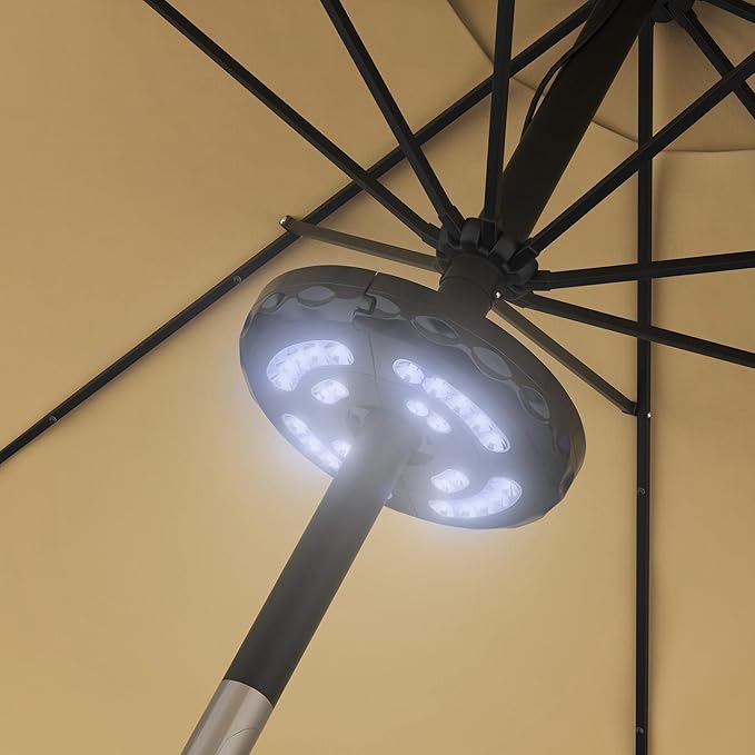Rechargeable Patio Umbrella Light with 3 Brightness Modes - Battery-Operated LED Outdoor Lighting with USB Charging Cord by Pure Garden (Black)