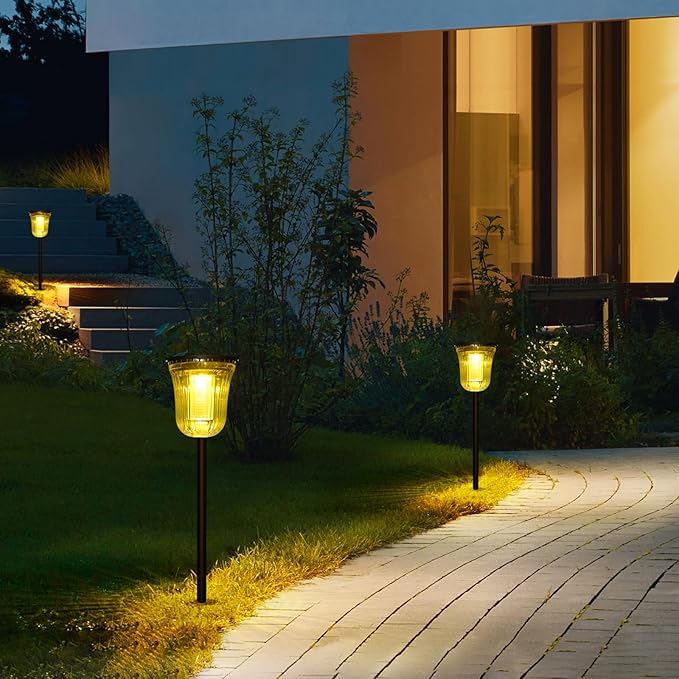 Solar Lights for Outside 5 Pack, Super Bright Solar Pathway Lights Waterproof,Up to 14 Hrs Auto On/Off Garden Lights Powered Landscape Lighting for Path Yard Garden Walkway
