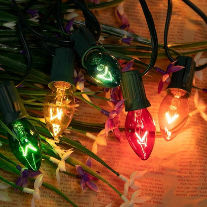 Minetom C7 Christmas Lights Outdoor 50 Feet Multicolor Christmas String Lights Green Wire for Room Roofline House Garden Patio Backyard Cafe Party Xmas Home Decorations, 50 Clear Bulbs
