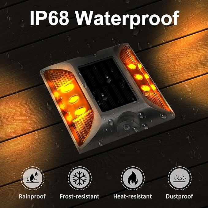 Aolyty Solar Driveway Marker Lights Outdoor, IP68 Waterproof Solar Dock Lights, Bright Warning Flashes Lights Reflective Road Marker for Deck Sidewalk Stair Garden Pathway (Blue, 2 Pack)