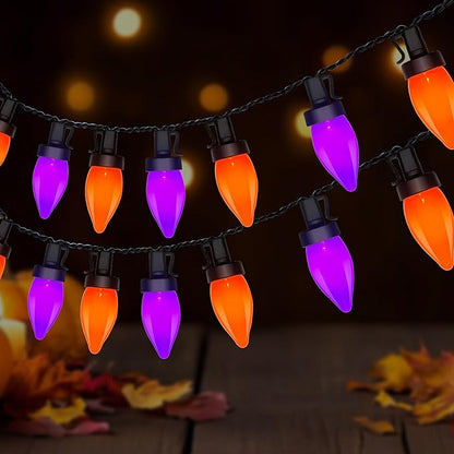 26FT Halloween String Lights Outdoor, 50 C7 LED Orange String Lights, Plug-in Halloween Patio Decorative Lights for Indoor Christmas Backary Porch House Holiday Party Decor