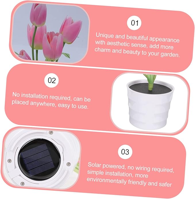Solar Flower Light Outdoor Tulip Decor Charming Solar Garden Lights for Pathways Lovely Flower Pot Accent for Lawn Decoration