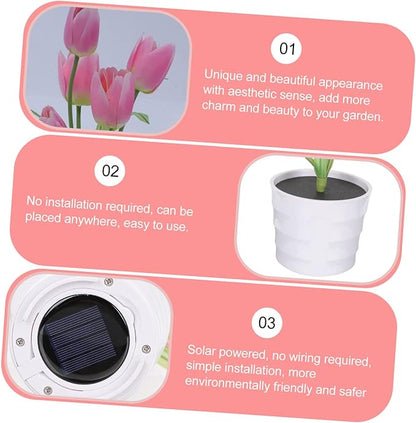 Solar Flower Light Outdoor Tulip Decor Charming Solar Garden Lights for Pathways Lovely Flower Pot Accent for Lawn Decoration