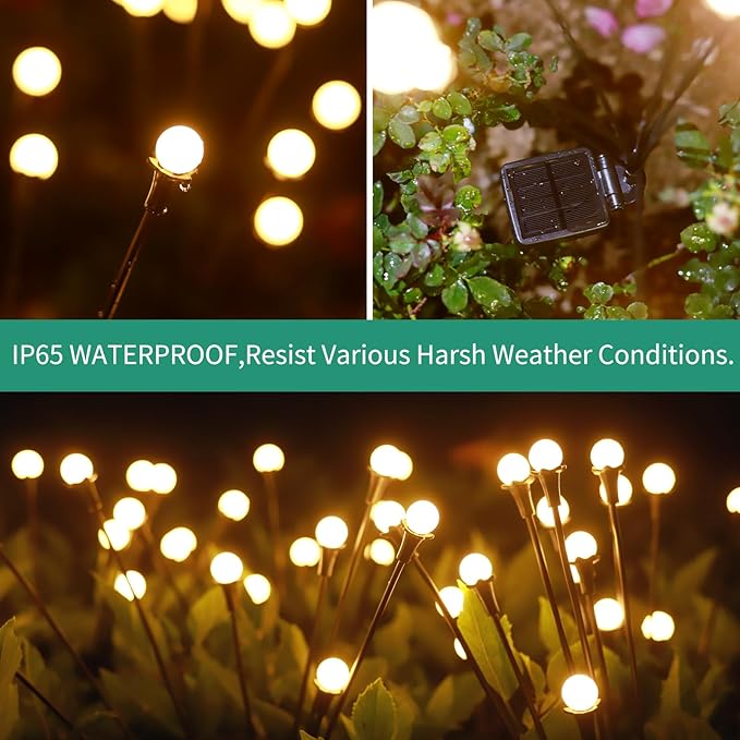 Solar Lights Outdoor Waterproof, 2 Packs 16LED, Solar Garden, Patio, Garden Decor, Patio Decor, Firefly Outdoor | Lumora