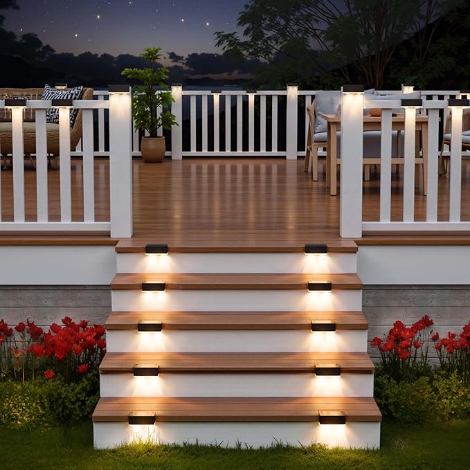Solar Deck Light, 16 Packs LED Solar Step Lights Outdoor Waterproof, Solar-Powered Fence Lighting 3 Color Modes for Stairs Yard Garden Pathway