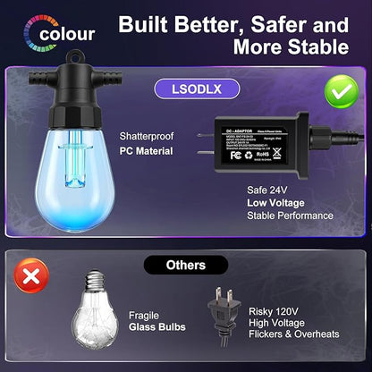 Outdoor String Lights 121ft, Patio Lights with 20 Dimmable LED Bulbs, RGBW & Warm White, IP67 Waterproof, Shatterproof, APP & Remote Control, Color Change, Customizable Colors for Backyard Decor
